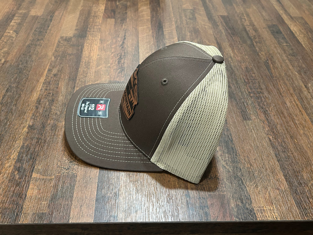 Lindsey Mountain Farms Leather Patch Trucker Hat – Brown/Khaki Richardson 112