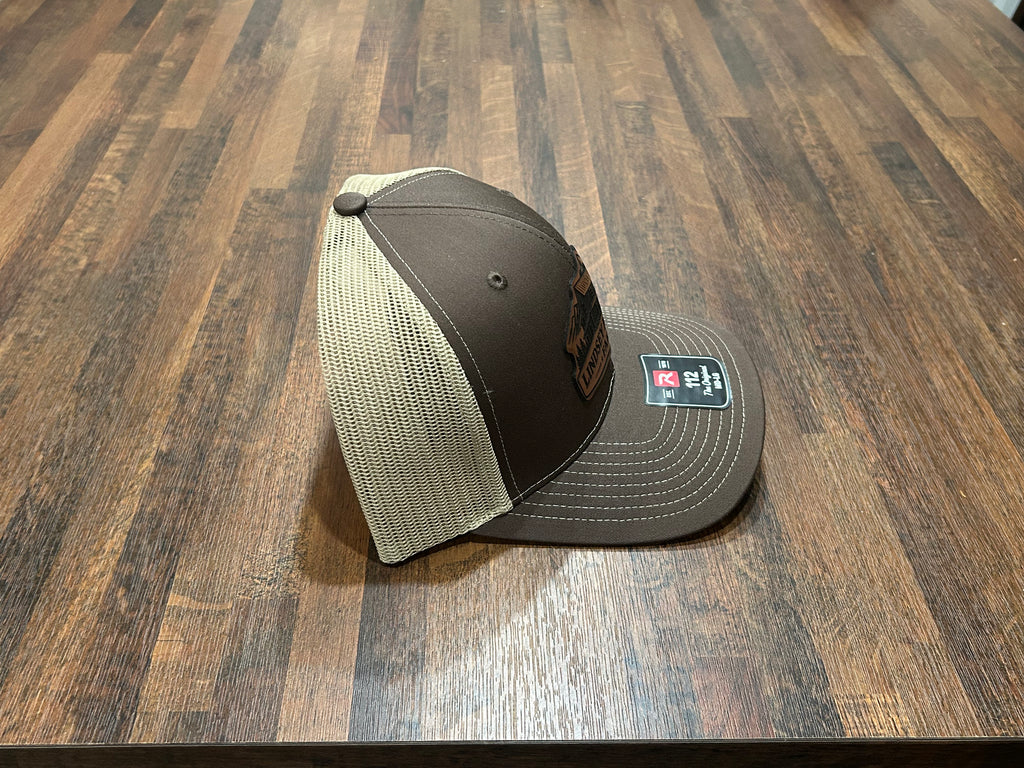 Lindsey Mountain Farms Leather Patch Trucker Hat – Brown/Khaki Richardson 112