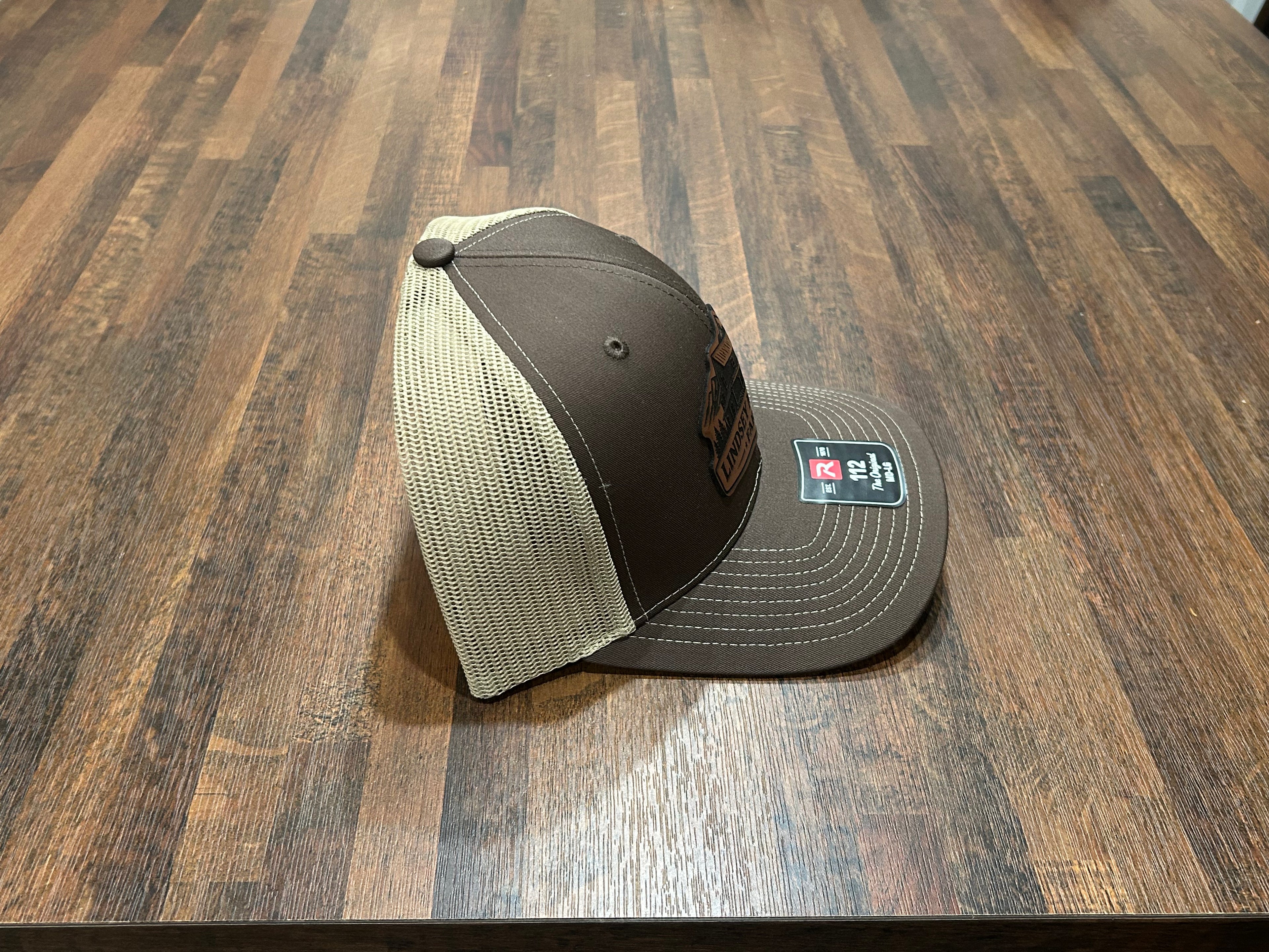 Lindsey Mountain Farms Leather Patch Trucker Hat – Brown/Khaki Richardson 112