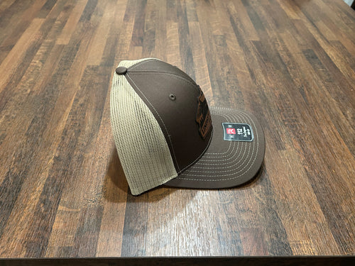Lindsey Mountain Farms Leather Patch Trucker Hat – Brown/Khaki Richardson 112