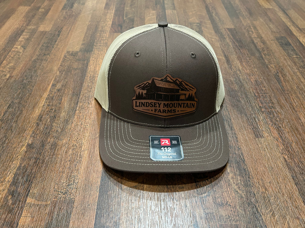 Lindsey Mountain Farms Leather Patch Trucker Hat – Brown/Khaki Richardson 112